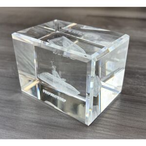 BAE Systems Military Protector Ship 3D Etched Crystal Block Paper Weight